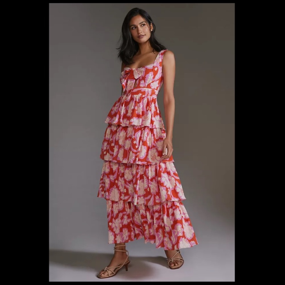 🌟HP🌟 Anthropologie NWT Vineet Bahl Tiered Ruffle Maxi Dress Size 4.